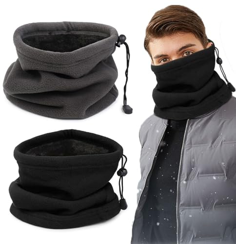 SKHAOVS 2 Pièces Cou Thermique Cache cou D'hiver Écharpe Tube Hommes Femme Tour de Cou Tubulaire Doublure Polaire Arctique Foulards Multifonctionnelle pour Cyclisme Ski Course à Pied Extérieur
