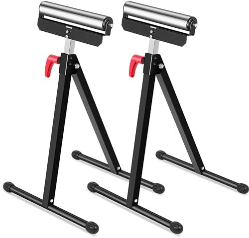 Tandefio 2 Pack Folding Roller Stand Roller Support Stand Height Adjustable 27-43 Inch, Heavy Duty 132 LB Load Capacity, Outfeed Woodworking, Black
