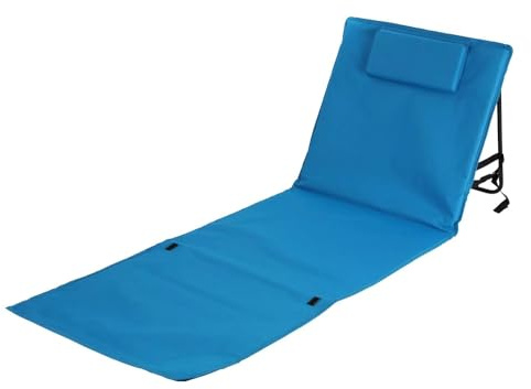BURI Klappbare Strandmatte mit Rückenlehne und Kopfpolster Strandliege mit Tragetasche Gartenliege Gartenmöbel faltbar Sessel Garten Strand Strandstuhl Sonnenliege klappbar, Farbe:blau