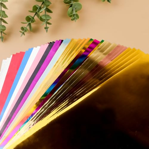 Briartw Papel de aluminio caliente de 20 x 29 cm, 16 colores, paquete de 50 hojas de papel de aluminio reactivo para estampado en caliente por impresora láser y laminadora para álbumes de recortes,