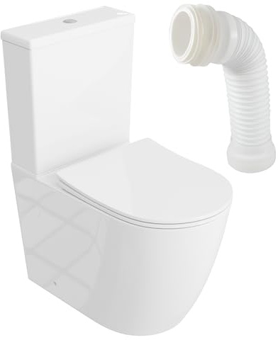 LAVITA WC a Pavimento Monopezzo Con Cassetta di Risciacquo Integrata, Bianco, Coperchio Con Abbassamento Automatico, Ceramica, Senza Bordi, Ciotola in Piedi + Connettore