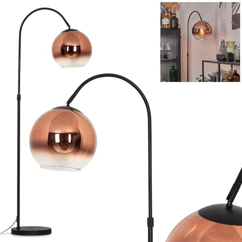 Lampada da terra Koyoto, lampada in metallo/vetro nero/rame/trasparente, design retrò/vintage/industriale con paralume vetro (Ø 25 cm) e interruttore a pedale, altezza 141 cm, 1 x E27, senza lampadina