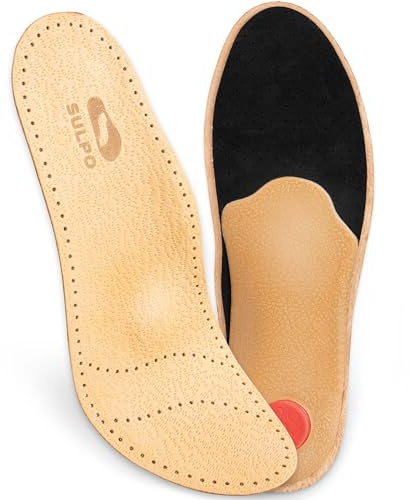 SULPO Semelles orthopédiques - Semelles confortables en cuir véritable avec soutien de la voûte plantaire pour les douleurs du pied plat et du métatarse - 1 paire de semelles pour homme et femme