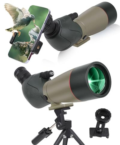 25-75x70 HD Spektiv Sportschützen mit Stativ- und Smartphone-Adapter, Zoom Bak4 Prism FMC Lens 45-Grad-abgewinkelte Teleskop für Vogelbeobachtung Wildlife Scenery Jagd Wildtiere Stargazing (hun)