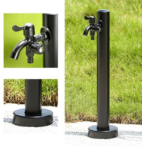 Colonne d'eau Jardin, Robinet Rond en Acier Inoxydable Sur Pied, Robinet et Fontaine D'extérieur Montés au Sol, Fontaine d'eau Jardin(60cm/24in)