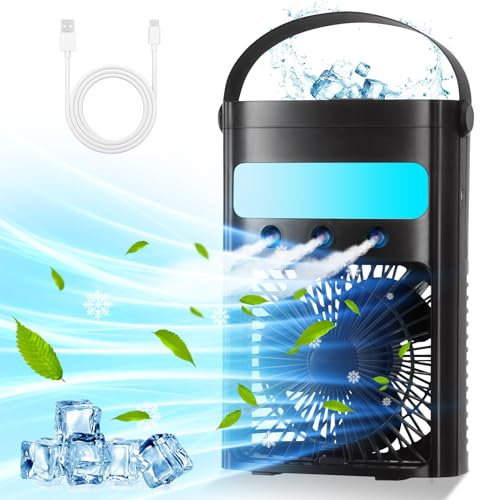 Climatiseur mobile, Climatiseur portable, refroidisseur d'air évaporatif 600 ml 3 vitesses, mini climatiseur avec 7 lumières LED, minuterie 1-3H, Climatiseur pour voiture, bureau, maison