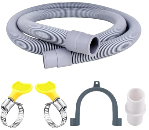MOAZIFI Manguera para lavadora, manguera de desagüe de lavadora, 2 metros de longitud, con conector de manguera y abrazaderas de manguera, ideal para caravanas y autocaravanas, desagüe lavadora