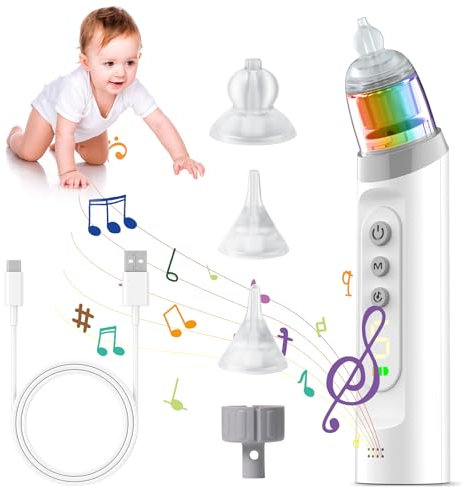 Anluomania Nasensauger Baby Elektrisch, Elektrisch Nasensauger Baby, Elektrischer Nasenreiniger mit 5 Saugstufen und 3 Silikonspitzen Nasal Aspirator, Musik, Licht und Aufbewahrungsbox