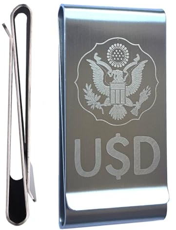ToSSme Pince à billets en métal double couche, pince à billets fine pour homme, clip portefeuille, porte-cartes de crédit, pince à billets argentée