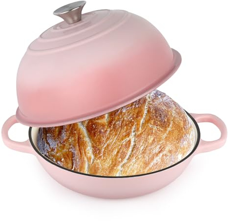 6QT Bread Dutch Oven Pot with Lid, Enameled Cast Iron Dutch Oven for Sourdough Bread Baking, Roasting, Stewing and Soup, Non-Stick Enamel Cookware for Oven/Stovetop, Perfect for Homemade Bread, Pink