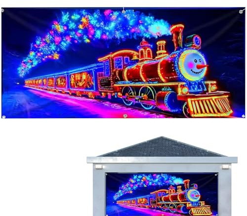 Copertura per garage di Natale - Grande decorazione esterna con a LED per feste, tela decorativa per garage in inverno e Natale, per decorazione di casa, festa del giardino, parete portico