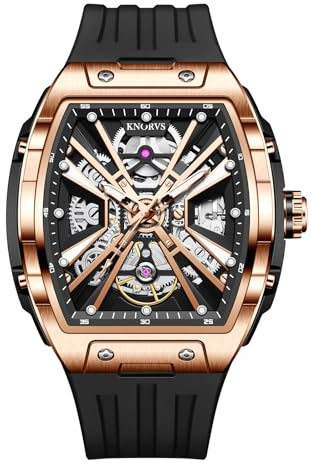 singmay Herr Tourbillon automatisk mekanisk klocka – rostfritt stål silverfodral, skeletturtavla, silikonrem, 30 m vattentålig, Roséguld, Klassisk