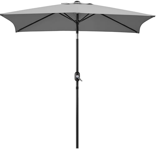 Yaheetech Ombrellone Rettangolare da Giardino Inclinabile Protezione UV con 6 Stecche Metalliche e Manovella Parasole da Esterno/Patio/Mercato/Spiaggia, 196,5x147x227 cm Grigio