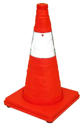 Eurow Reflective Collapsible Safety Cone, LED Light with 3 Modes, High-Visibility Orange, Reflective Stripe, Compact Folding Design for Roadside Emergencies, Traffic Control, and Work Zones, 17-Inch