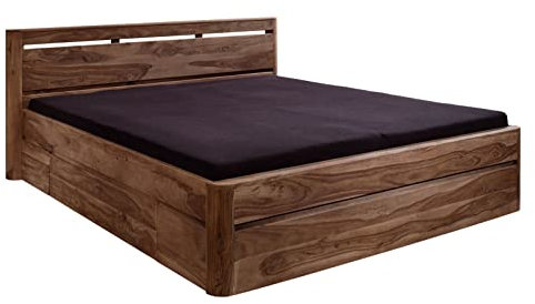 MASSIVMOEBEL24.DE | Toronto massives Bett - gebeizt | Smoked Cherry | Sheesham-Holz | mit integrierter Schublade | 180x200x90 | Massivholzbett Doppelbett Bettgestell