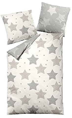 Traumschlaf Biber Wendebettwäsche Sterne beige 1 Bettbezug 135 x 200 cm + 1 Kissenbezug 80 x 80 cm