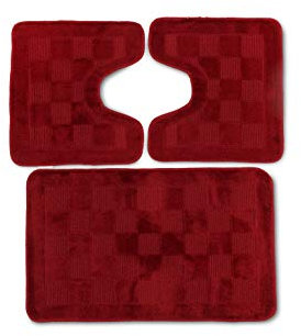CosìCasa: Badezimmerteppich, 3-teilig, rutschfest, aus Mikrofaser, 50 x 80 cm + 45 x 50 cm (2 Stück), Bordeaux