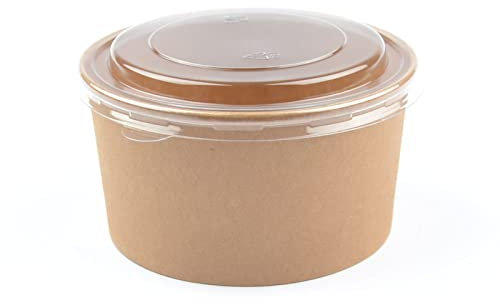 Generisch 50 Stück Kraft Salatschalen mit Deckel, rund, 1000 ml Salatbox Paper Bowl Salat to go Schale Salat-Bowl Hartpapier Salad Cups Salatbecher Kartonschale