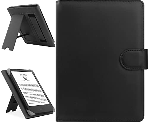 HoYiXi Universal Case Compatible with 6.8 Kindle Paperwhite/6 All-New Kindle 2022 & 2019/Kobo Clara HD/Kobo Clara 2E Leather Stand Cover for 6-6.8'' Pocketbook/Tolino E-Book Reader, Black