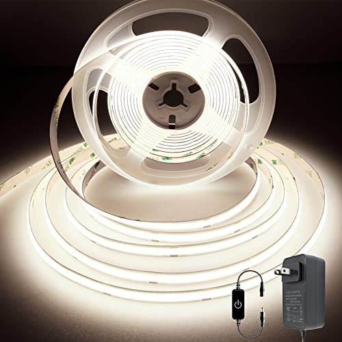 Pandery Dimbar COB LED-slinga, 5 m med CRI90+, LED-lampor, naturvit, 4 000 K, 1 600 LED, 24 V LED-rep för sovrum, TV, kök, garderob