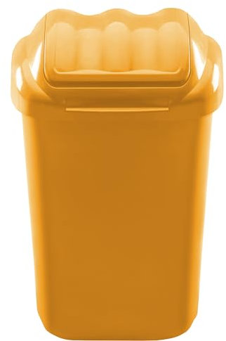 Home Centre Flip Top Plastic Waste Bin 15 Litre Yellow Kitchen Office School Work Recycling Disposable Trash Dispenser Household Recyclable Rubbish Bin Easy Cleaning