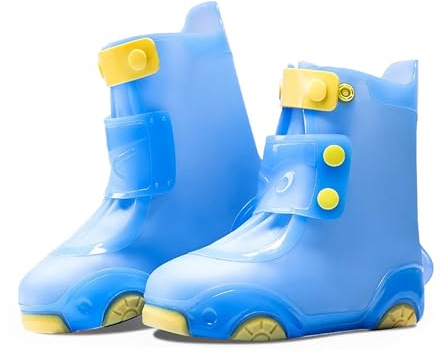 JEVRKAPZ Kids Waterproof Rain Shoe Covers，Reusable Foldable Toddler Rain Shoes，Washable Silicone Non-Slip Rain Shoe Protectors，Durable Children Waterproof Boots for Boys Girls