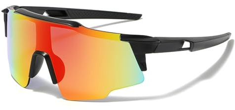 LOJUDI Sports Kids Sunglasses Boys Girls - Cycling Childrens Sunglasses for UV400 Protection-Red Yellow Mirrored