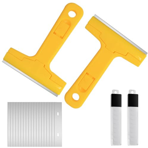 Littlegaofeithing 2 raschietto per vetro con manico lungo, 10,5 cm, raschietto per pavimenti con 20 lame, 9,7 cm, raschietto per pittura, per piastrelle, carta da parati, colla, specchio, tavolo da
