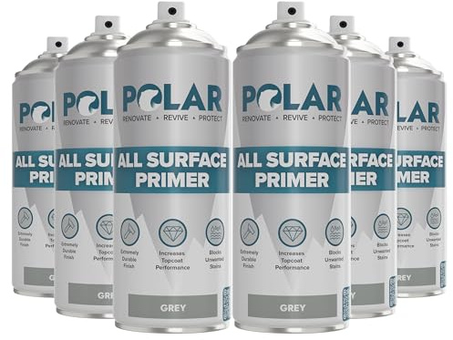 Polar All Surface Primer Spray Paint - 6 x 400ml, Matt Grey - Quick Drying Undercoat - Easy Spray Primer with Strong Adhesion - For Interior & Exterior Surfaces