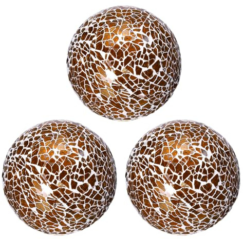 sourcing map Decorative Glass Balls 8cm Orbs Centerpiece Balls,Dark Brown | 3Pcs, Mosaic Glass Ball Sphere for Decor Bowls Vases Dining Table Party
