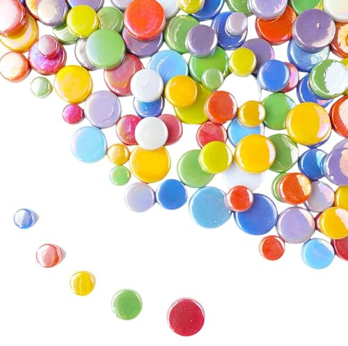 Schillernde, runde Glasmosaikfliesen zum Basteln, 500 g, Mini-Kreis-Mosaik-Glasstücke für Blumentöpfe, Vasen, Tassen, Garten und Heimdekoration, DIY-Mosaikzubehör (Farbe mischen)