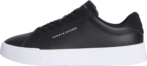 Tommy Hilfiger Herren Court Sneaker Detail Essential aus Leder, Schwarz (Black), 44