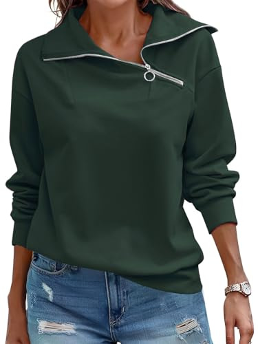 Cuptacc Sudadera Mujer Otoño Camiseta Manga Larga 1/4 Cremallera Pullover | Otoño,Invierno,Primavera,Cuello Alto,Cuello en V,Casual,Elegante,Cremallera,Color Puro,Basica,Moda,Classics