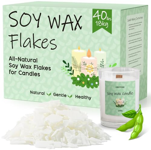 UNOTENA Vaxflingor för sojavax, premium naturligt ljusvax, 100 % sojavax för tillverkning av ljus från ekologisk bondgård, utan tillsatser, ofarligt och rent [18 kg]