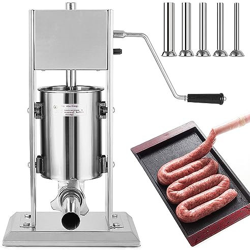 Insaccatrice per salsicce da 3 l/5 l, Insaccatrice per carne in acciaio inossidabile resistente, Insaccatrice verticale a doppia velocità, con 5 tubi per salsicce in acciaio inossidabile, per uso com