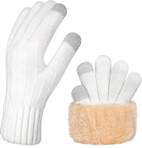 Kotashion Handschuhe Damen,Winterhandschuhe mit Fleecefutter, Touchscreen Warme Gedehnt Dicke Strickhandschuhe Thermohandschuhe Outdoor Winter Geschenke für Damen