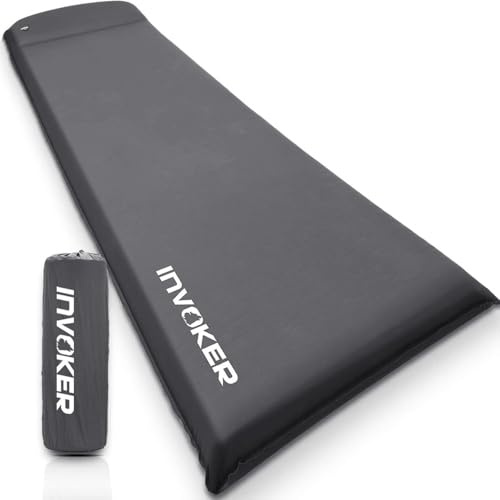 INVOKER Self-Inflating Camping Sleeping Mat, 9.5R Insulated Sleeping Pad, Ultralight Waterproof Camping Mat, Fast Inflating in 20-S Sleeping Mattress for Hiking, Backpacking & Travel- Gray