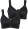 Ulla Popken Damen Mikrofaser-BH, 2er-Pack, Ohne Bügel, Vorgeformte Cups BH, Schwarz, 130B EU