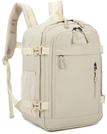 RAYKONG Mochila Cabina Ryanair 40x20x25cm (20L) | Mochila Viaje Avion Impermeable | Equipaje de mano Resistente | Mochila Para Senderismo | Escolar | Trabajo | Beige