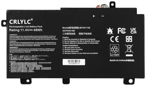 CRLYLC 48Wh B31N1726 Batterie pour ASUS FX80 FX86 TUF FX505GT FX505GM FX505GE FX505GD FX505DT FX505DV FX505DY FX505 FX504GD FX504GE FX504GM FX504G FFX80 FX80 GD FX800 G A41LK9H B31BNEH Battery