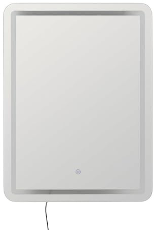 LOLAhome Espejo de Pared con Luz Led Blanca de 4500 Kelvin con Botón Táctil y Enchufe Europeo Rectangular de 80x60 cm con Marco Plateado