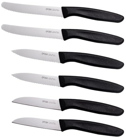OPOLIA Classic Paring Knife,6-Piece Set, Serrated Edge Fruit Knife, Ultra Sharp Blade, Stainless Steel Vegetable Knives Sturdy Handle, Small Kitchen Knifes, Tomato Knives,Black