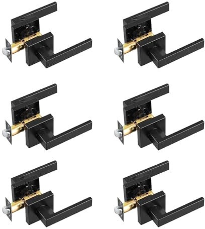 VEVOR 6 PCS Manija para Puerta de Paso, Manija Reversible para Zurdos o Diestros sin Bloqueo, Rotación de 45° para Abrir, Interior Cuadrado Universal para Pasillos, Espacios de Reunión, Negro Mate