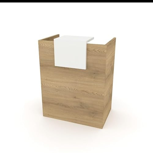DUÓFIC Mostrador de Recepción y Oficina. Facil Montaje –Color Base Olmo, Color sobremostrador Blanco | 80x105x50 cm | Fabricado en España