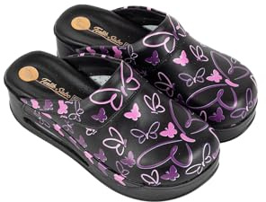 Terlik Sabo Air ST1120 Leather Womens Clogs Mules Slippers Sabot Shoes, Purple Butterfly, EU 38, UK 4