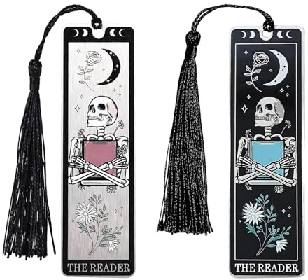2 Pcs Gothic Skeleton Bookmarks for Women, Halloween Gifts for Women Funny Bookmark, Reading Accessories with Tassels, Horror Book Accessories Suitable for Girls Boys Halloween