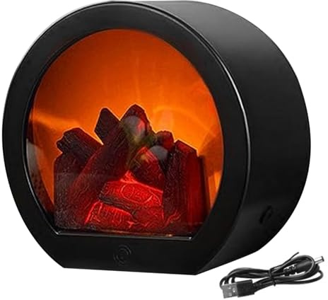 Electric Fireplace, Flameless Realistic LED Fireplace, USB/Battery Powered Portable Tabletop Electric Log Burner Effect Fire For Home Decor, Faux Fireplace Surrounds Festive Atmosphere Light(Round)