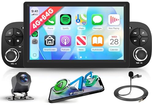 4G+64G Android Autoradio per FIAT Panda 2013-2020 Wireless Carplay Android Auto GPS Navi WiFi Mirror Link 7 Pollici Touchscreen Autoradio 2 Din con Bluetooth FM/RDS/32 EQ/USB/SWC Telecamera Posteriore