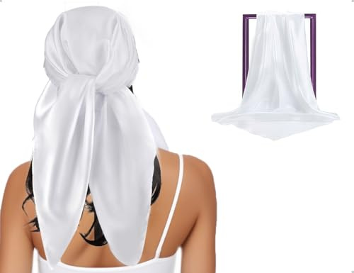 OHYANYAO Chal Cuadrado Sencillo De Verano,Pañuelo Monocolor,Elegante Pañuelo Personalizado De Seda Sintética Para Mujer De Seda Sintética(Blanco)