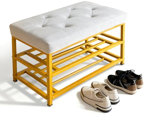 NMGBRDM Panca Portascarpe con Cuscino, Cassapanca Porta Scarpe 2 Livelli, Scarpiera Panca Ingresso in Stile Vintage, Scarpiera con Seduta per Corridoio Soggiorno Camera da Letto(Size:60 * 35 * 45cm)